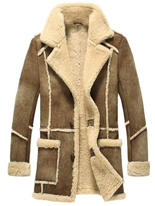 Men's Shearling Reacher Style Sheepskin Leather Brown Coat