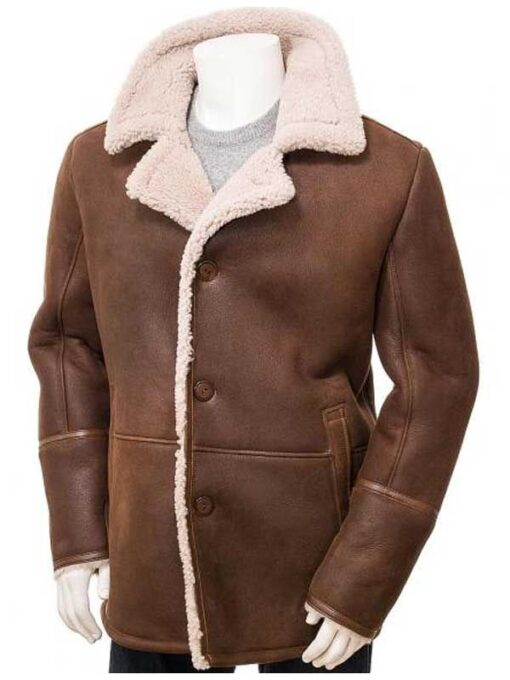Men's Sheepskin Brown Leather Shearling Coat