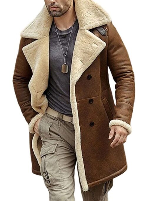 Men's Aviator Brown Faux Fur Sheepskin Shearling Leather Coat