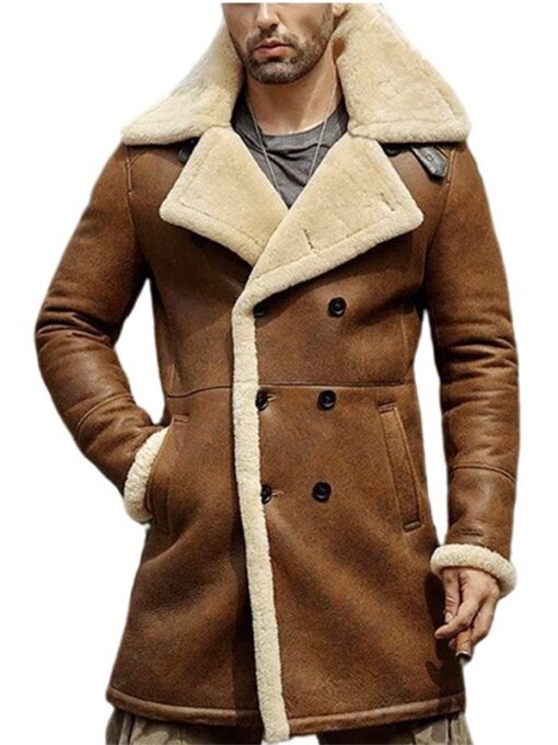 Men's Aviator Brown Faux Fur Sheepskin Shearling Coat