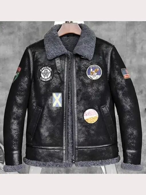 Men's B3 Aviator Sheepskin Black Bomber Shearling Leather Jacket