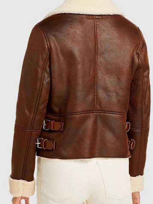 Women's Brown Leather Motorcycle Shearling Jacket