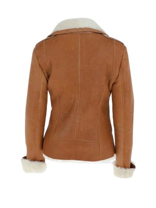 Women Leather Ten Brown Fur shearling jacket