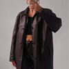 90's Oversized Women Brown Real Leather Coat 