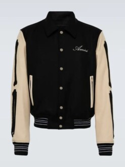 Unisex Amiri Embroidered Black Varsity Wool Jacket