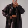 Women's 90's Oversized Brown Real Leather Coat 