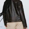 90's Plus Oversized Brown Distressed Leather Ruboff Jacket for Women 