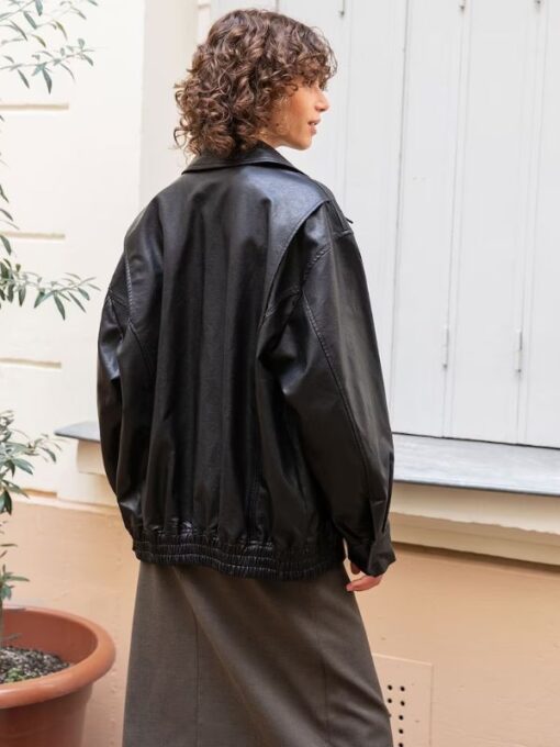 Stylish Women's 90's Oversized Black Real Leather Jacket 