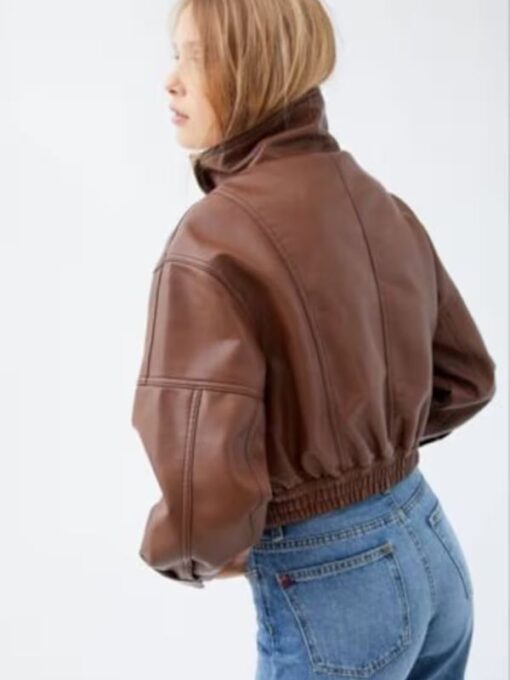 90's Oversized Women Brown Real Leather Bomber Jacket┬а