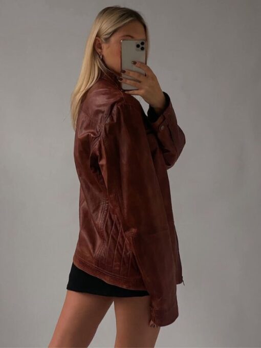 Women's 90's Oversized Brown Distressed Leather Jacket┬а