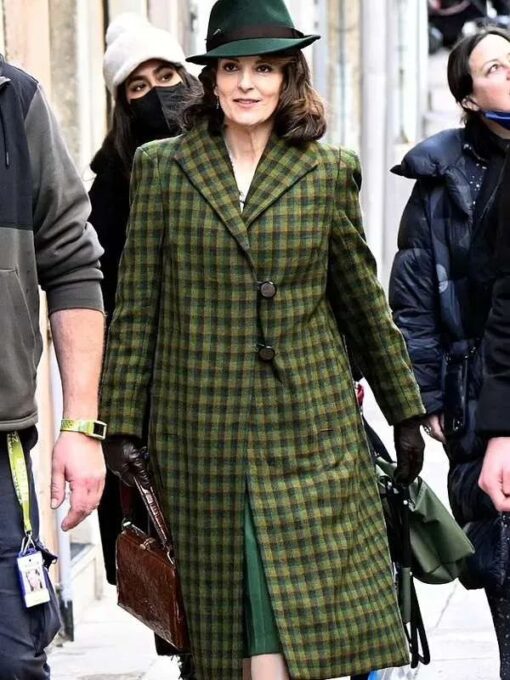A Haunting in Venice┬аTina Fey Oliver Green Plaid Wool Coat