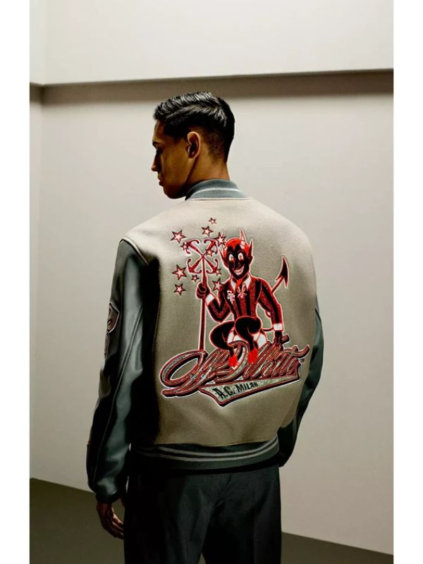 DAREZON Men's AC-Milan Off-White Varsity Jacket