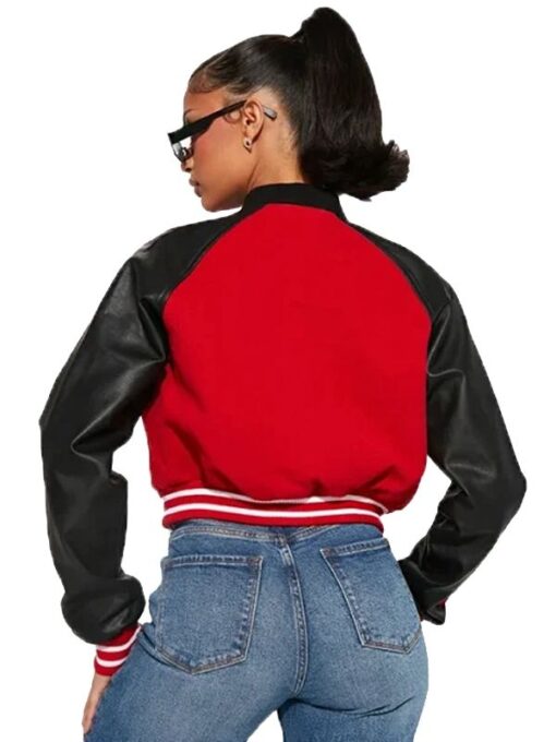 Chicago Bulls Black and Red Cropped Letterman Varsity Jacket