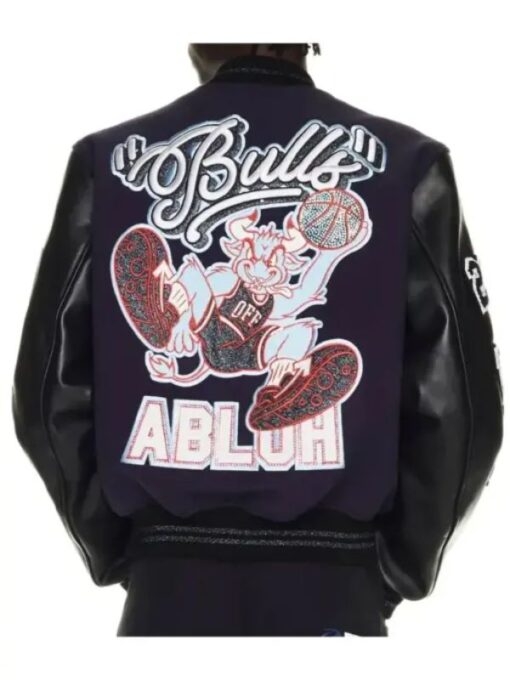 Off-White Chicago Bulls Varsity Black Wool & Leather Jacket