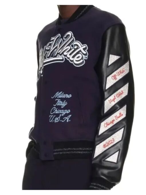 Off-White Chicago Bulls Varsity Black Wool & Leather Jacket
