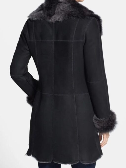 Women's Mid-Length Suede Leather Shearling Fur Coat