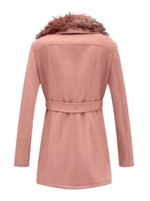 Bellivera Women's Pink Leather Long Pea Coat