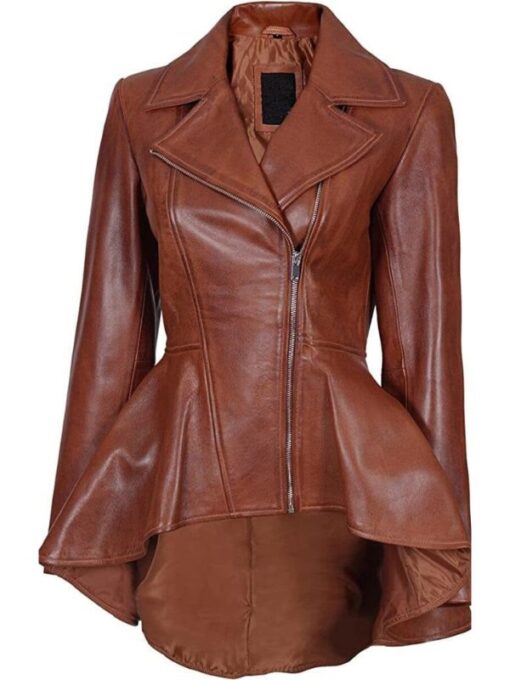 Women's Asymmetrical Clarissa Peplum Biker Leather Jacket