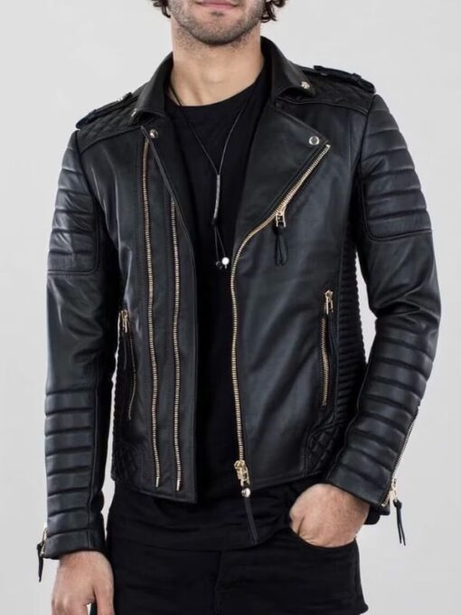 Mens New Fashion Black Biker Italian lambskin Leather Jacket
