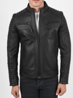 New Arrival Men's lambskin Italian lambskin Quilted Biker Black Leather Jacket 