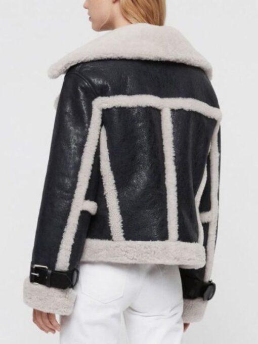 Arlo Asymmetric Black Shearling Leather Jacket For Women’s