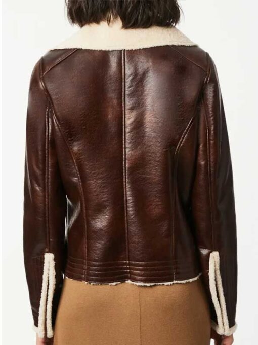 Emilia Brown Leather Shearling Collar Jacket