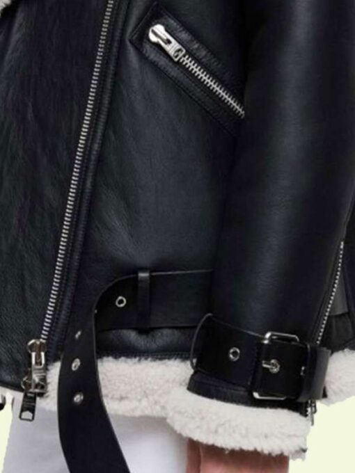 Women's Shearling Black Leather Biker Jacket