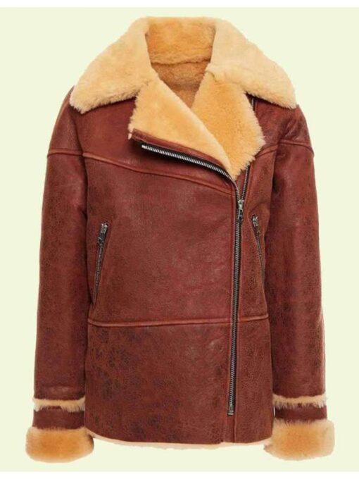 Shearling Brown Leather Jacket For Women's