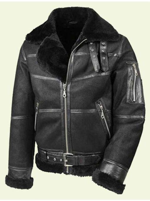 Men's Black Real Leather Shearling Aviator Jacket