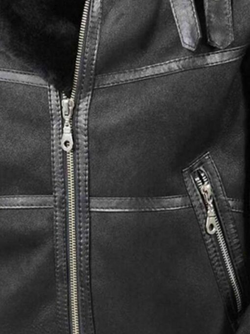 Men's Black Real Leather Shearling Aviator Jacket