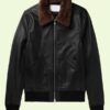 Men's Black Shearling Bomber Leather Jacket