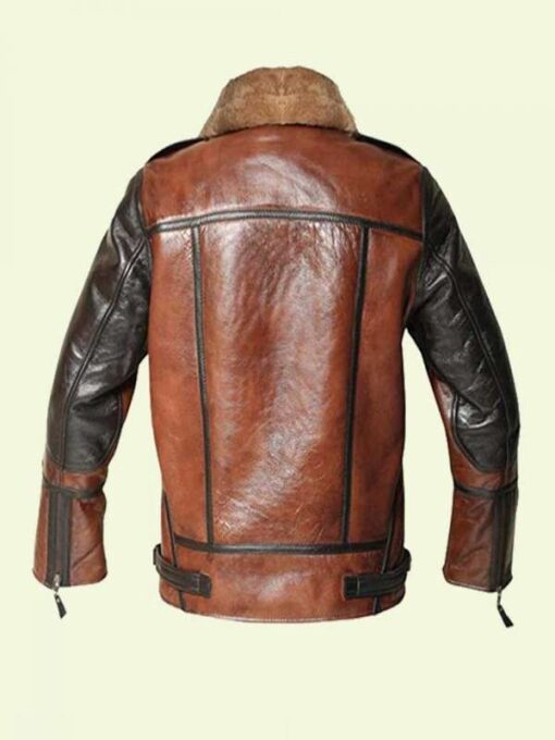 Mens Brown Leather Shearling Aviator Jacket