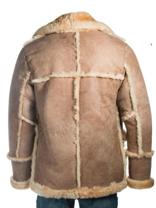 Natural Beige Shearling Leather Coat For Men's