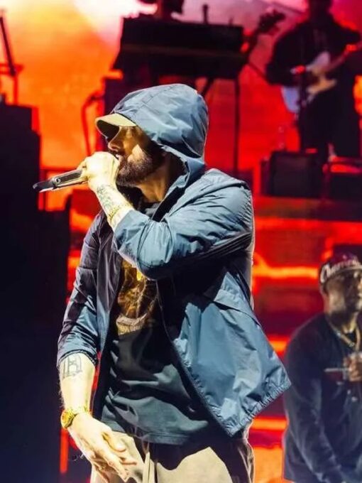 American Rapper Eminem 50 Cent Final Lap Tour Blue Hooded Jacket