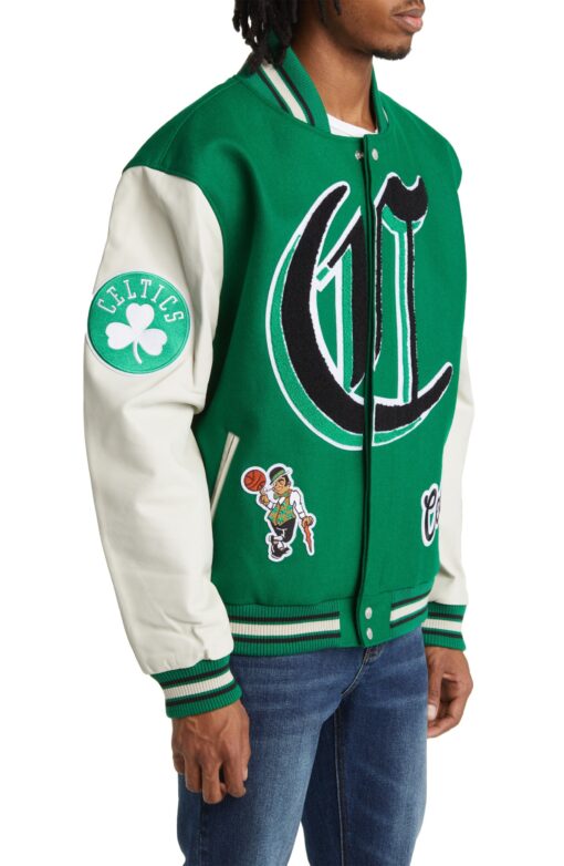 Boston Celtics Block Letter Wool Blend Varsity Jacket