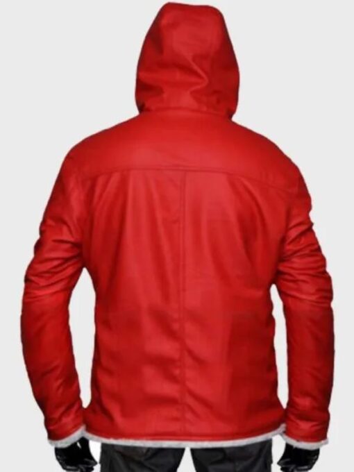 Santa Claus Red Leather Hooded Jacket 