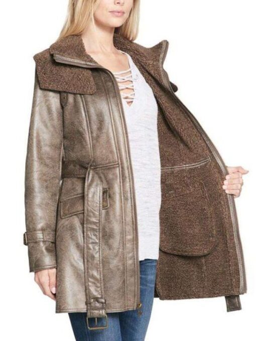 Women's Duster Shearling Brown Leather Coat