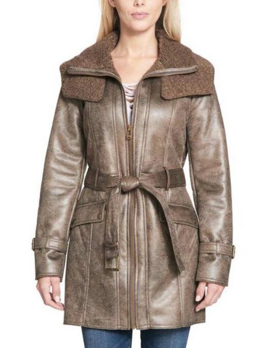Women's Duster Shearling Brown Leather Coat