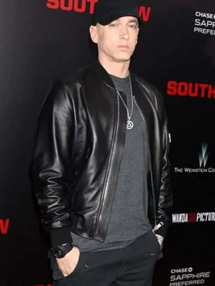Eminem American Rapper Southpaw Night Black Leather Jacket