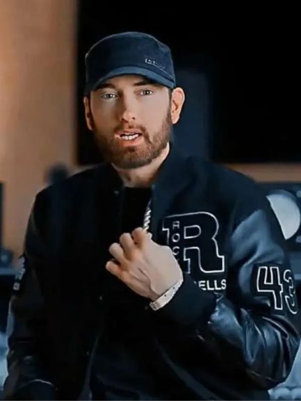 American Rapper Eminem Rock The Bells Black Varsity Jacket