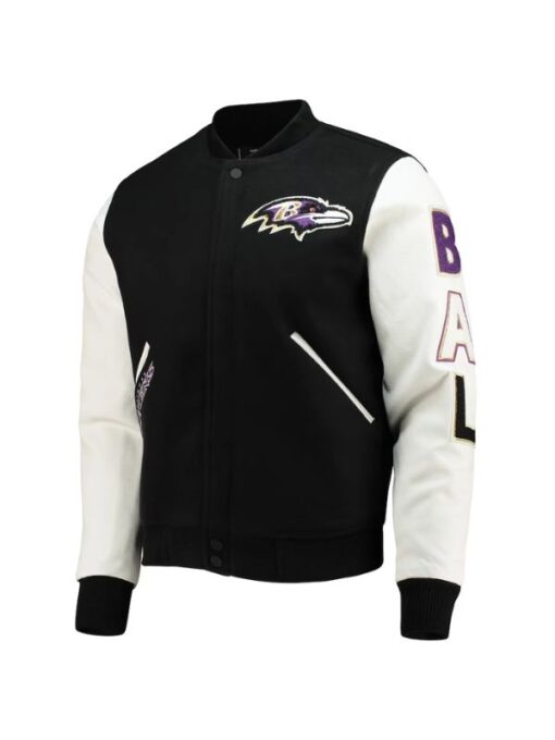 NFL Baltimore Ravens Black and White Varsity Bomber Jacket