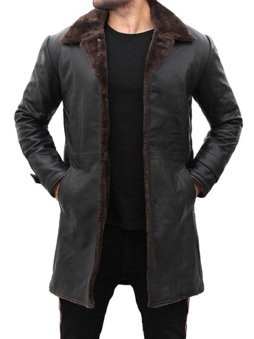 Men's Leather Shearling Black Coat