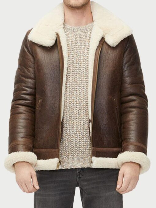 Alex Aviator Brown Sheepskin Shearling Leather Jacket