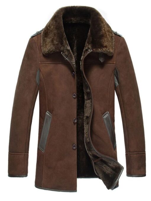 Men's Shearling Reacher Style Sheepskin Leather Brown Coat