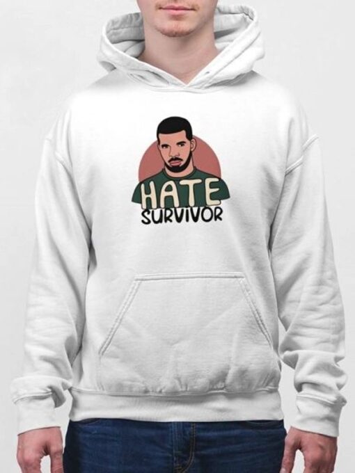 Pullover White Hate Survivor Hoodie Drake