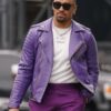 Jalen Hurts Philadelphia Eagles Purple Biker Leather Jacket
