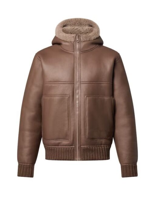 Louis Vuitton Reversible Shearling Hooded Bomber Brown Jacket 