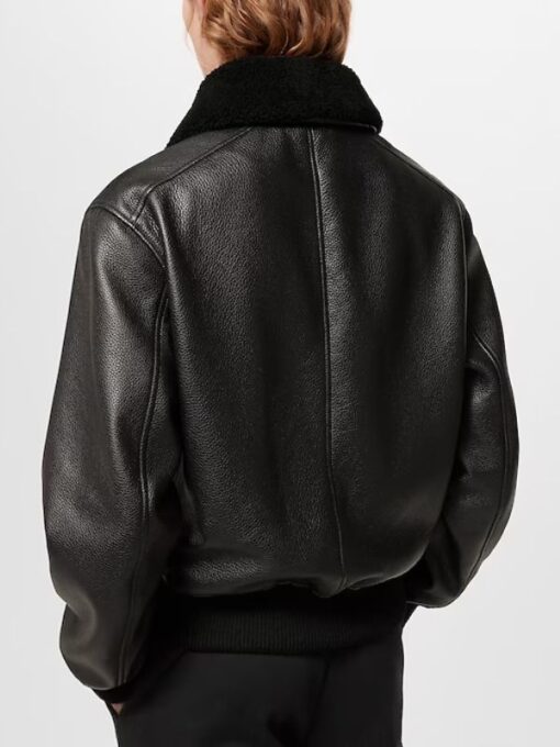 Louis Vuitton Black Leather Shearling Bomber Jacket