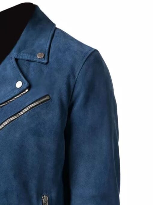 New Fashion Blue Biker Suede Leather Jacket