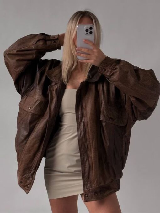 Women Retro Oversized Brown Jacket